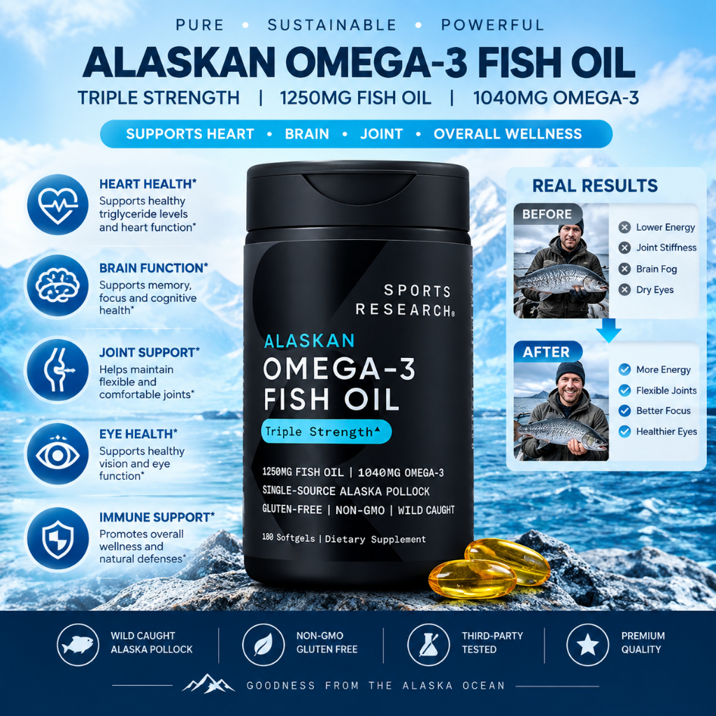 Sports Research Alaskan Omega-3 Fish Oil Triple 180 Viên