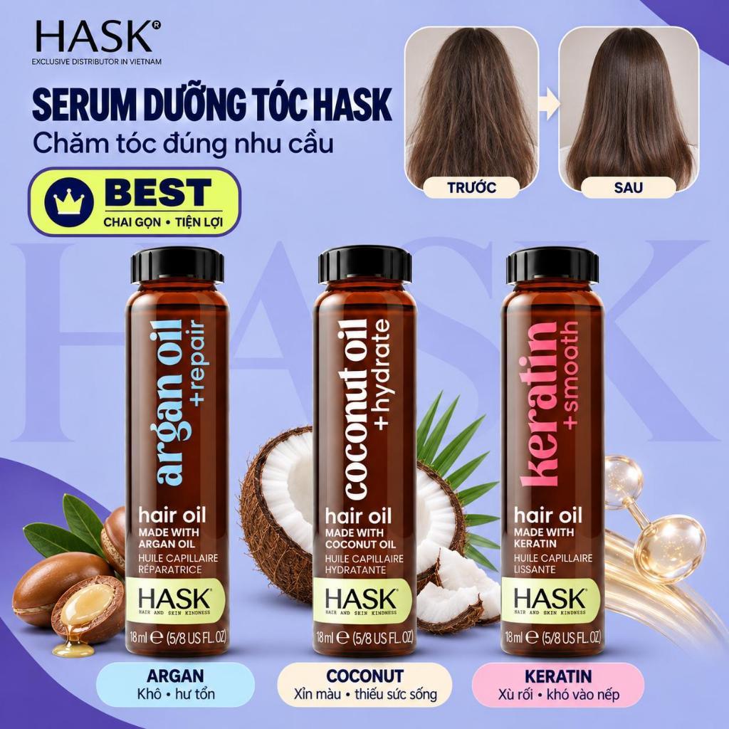 HASK Hair Oil 18ml – Serum Hask keratin/argan/coconut Dưỡng Tóc Chính Hãng