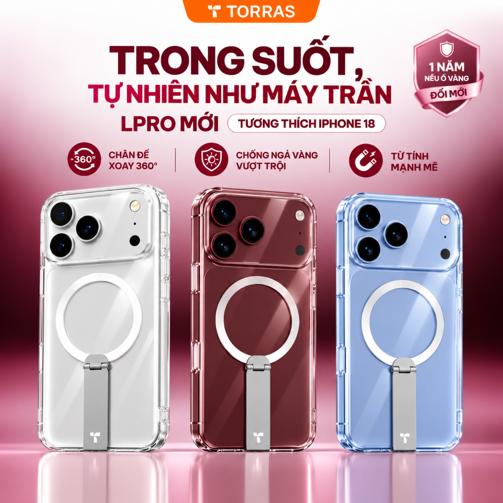 Ốp Lưng iPhone TORRAS LPRO Trong Suốt, Không Ố Vàng, Nam Châm Mạnh Mẽ, Sạc…
