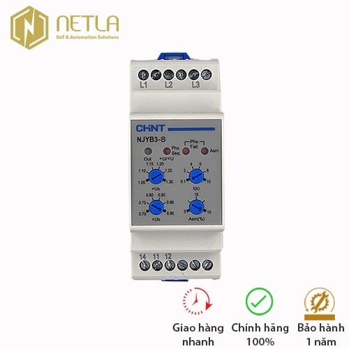 CHINT - Rờ le bảo vệ pha Relay bảo vệ điện áp NJYB3-8 AC380V - NJYB3-11 AC220V Hàng chính hãng