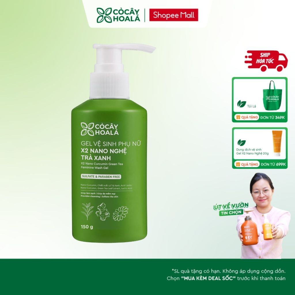 [HỎA TỐC] Dung Dịch Vệ Sinh Cỏ Cây Hoa Lá Gel x2 Nano Nghệ Hương Trà Xanh Làm Sạch 150ml
