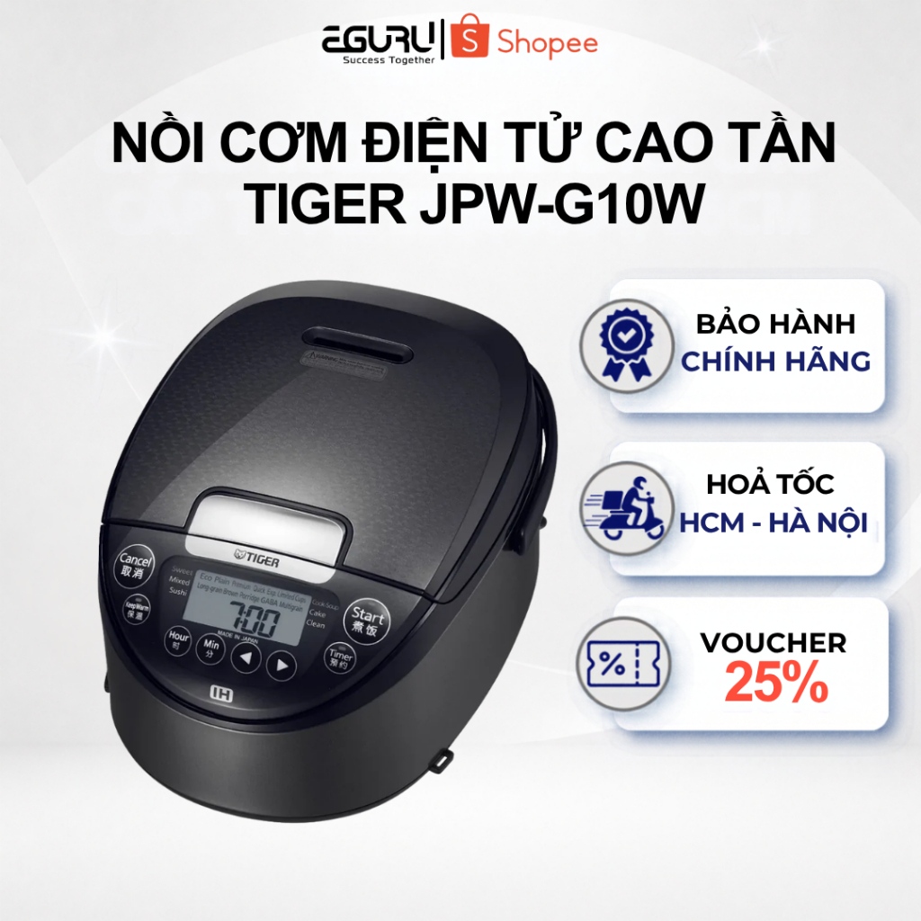 Nồi Cơm Điện Tử Cao Tần Tiger JPW-G10W 1 Lít - Nhiều Chế Độ - Bảo Hành Chính Hãng