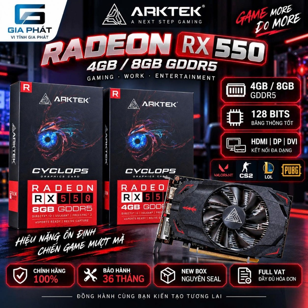 VGA card màn hình Arktek RX550 4GB 8GB GDDR5 128 bits new chính hãng bảo hành 36 tháng - 4G 8G D5