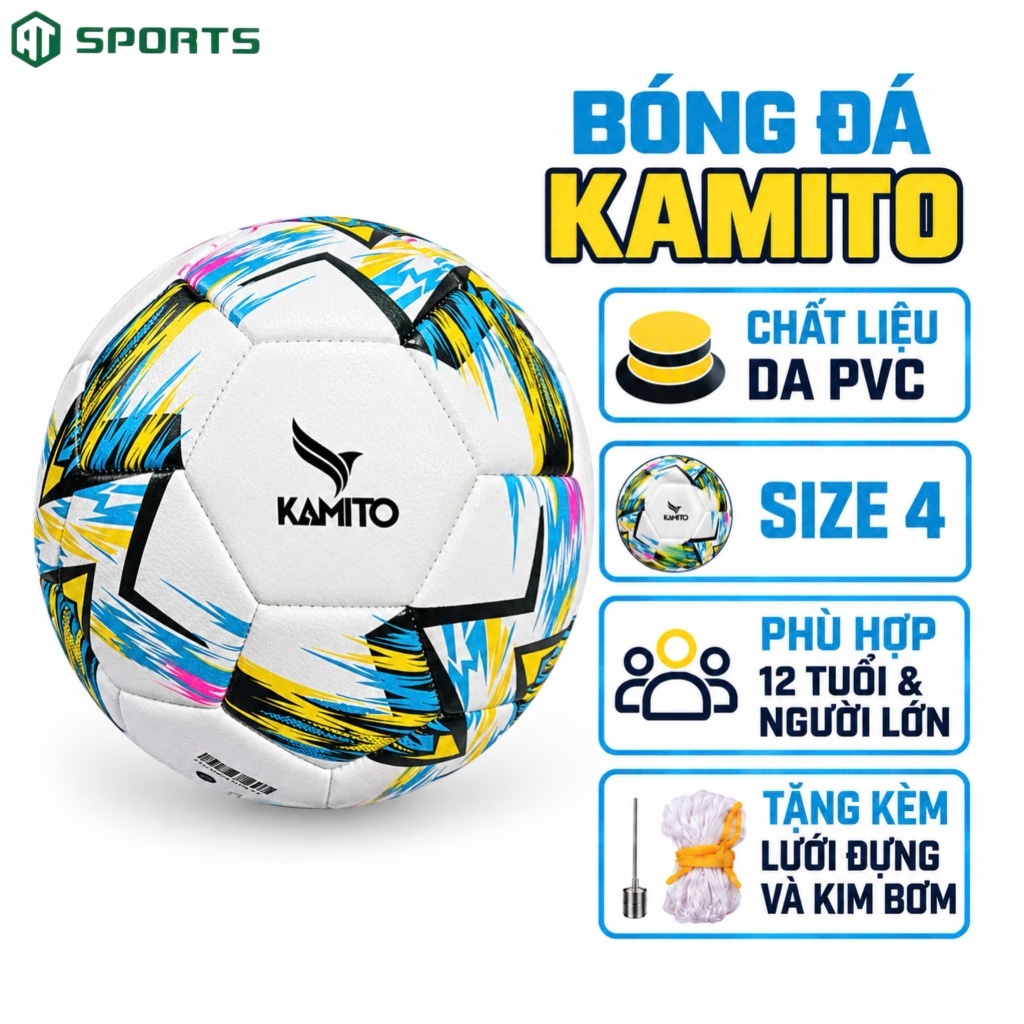 QUẢ BÓNG ĐÁ KAMITO ARTISTA SIZE 4 DA PVC – TẶNG LƯỚI ĐỰNG BANH + KIM BƠM