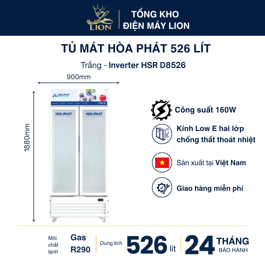 Tủ mát Hòa Phát Inverter HSR D8526 526L No Frost dàn đồng kính Low-E Argon
