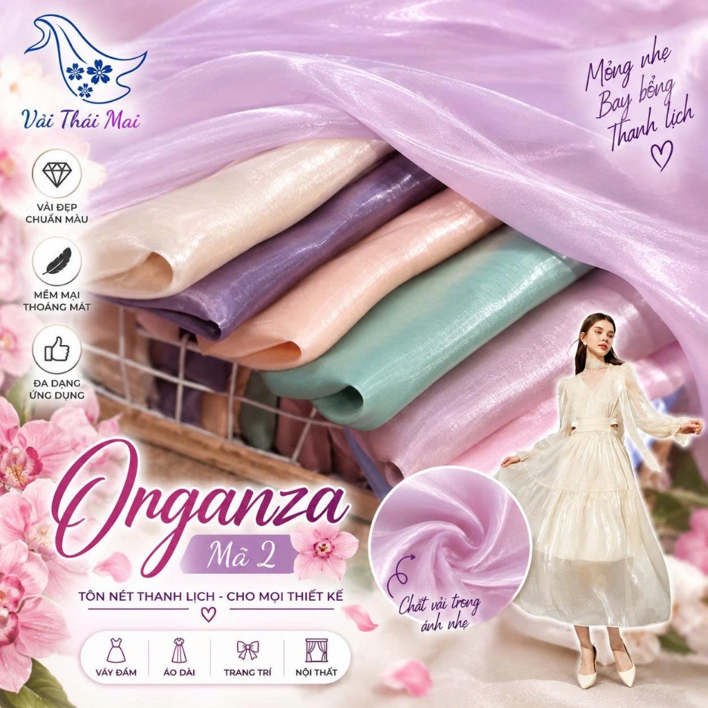 Vải tơ sóng organza Mã 2,Mẫu vải HOT hè 2025 lên đầm siêu đẹp ThaiMaiTM