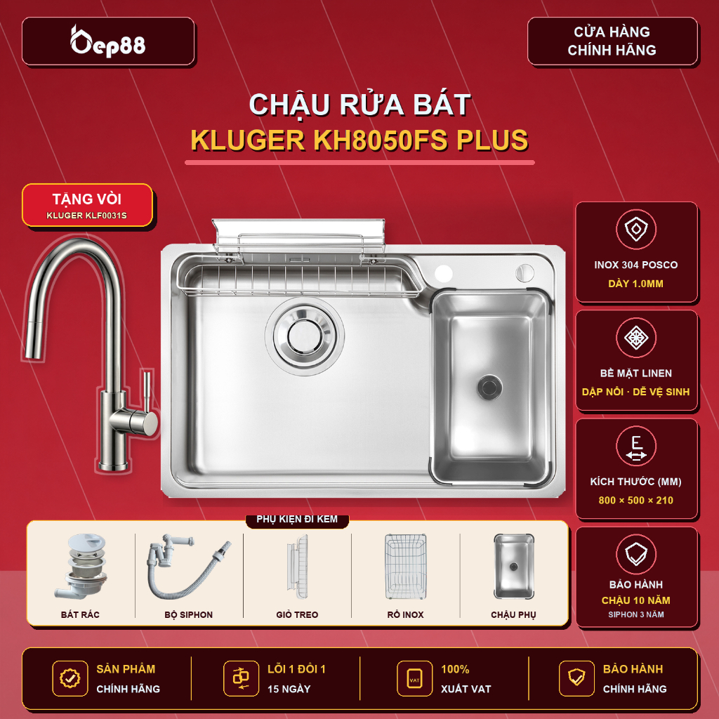 Chậu rửa bát Kluger KH8050FS Plus | HÀNG CHÍNH HÃNG
