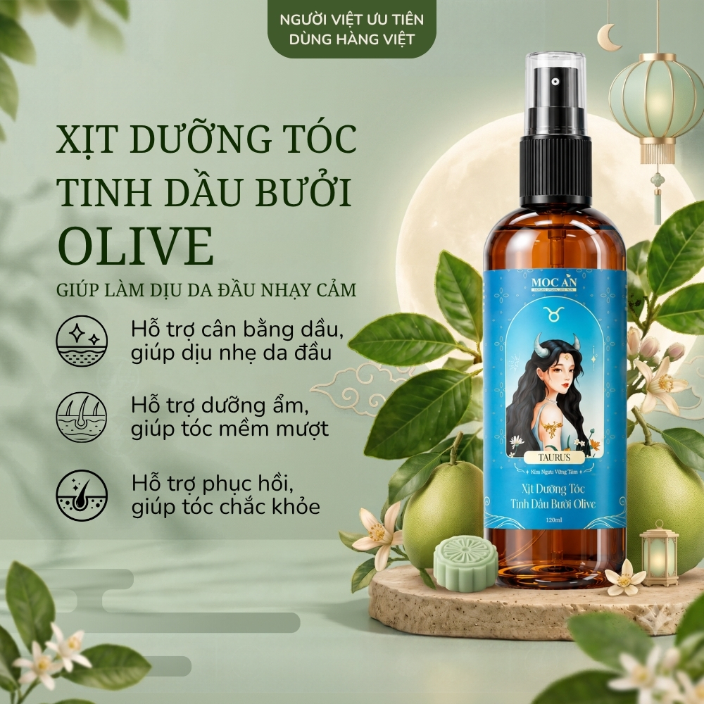Xịt Dưỡng Tóc MOC AN HAIRCARE ORGANIC 2016 - NOW Chiết Xuất Tinh Dầu Vỏ Bưởi Da Xanh & Olive 120ml