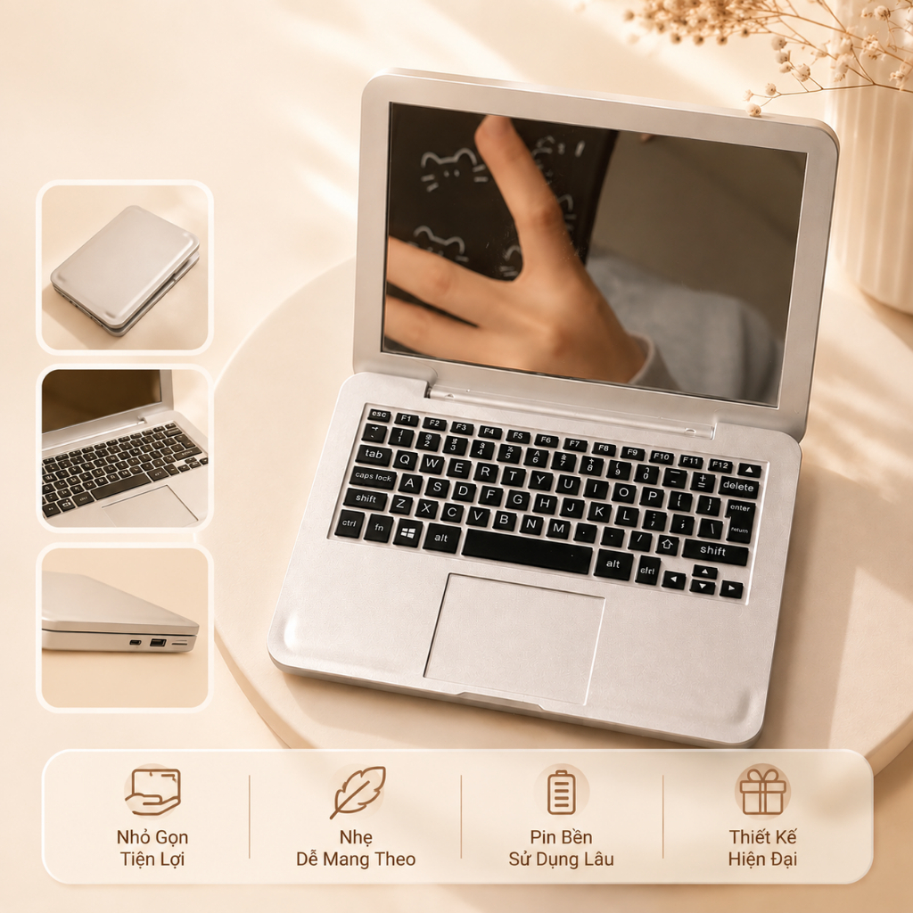 COD Gương Trang Điểm Mini Dạng Laptop Gấp Được Phụ Kiện Trang Điểm Nam Nữ OX