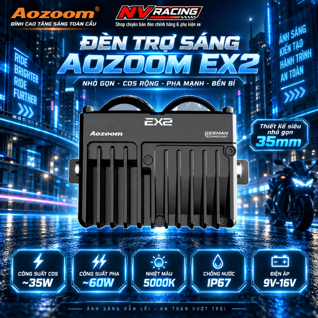 Aozoom EX2, Đèn Bi Cầu Mini Aozoom EX2 Extra 60W Chính Hãng Nhỏ Gọn Cho Xe Máy Và Ô Tô - BH 2 Năm