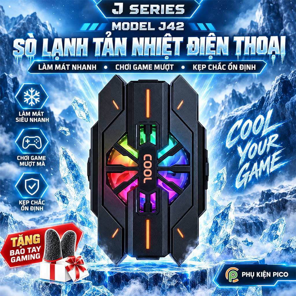 Quạt tản nhiệt điện thoại sò lạnh J42 Led RGB giảm nhiệt nhanh chơi game pubg freefire liên quân