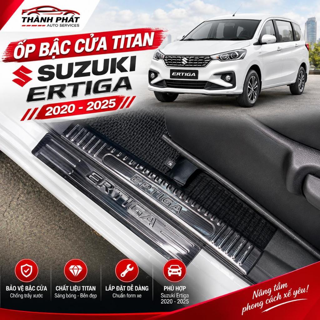 Ertiga- Ốp bậc cửa Titan Suzuki Ertiga 2020-2025 Bộ 8 chi tiết - Chống trầy xước bậc cửa
