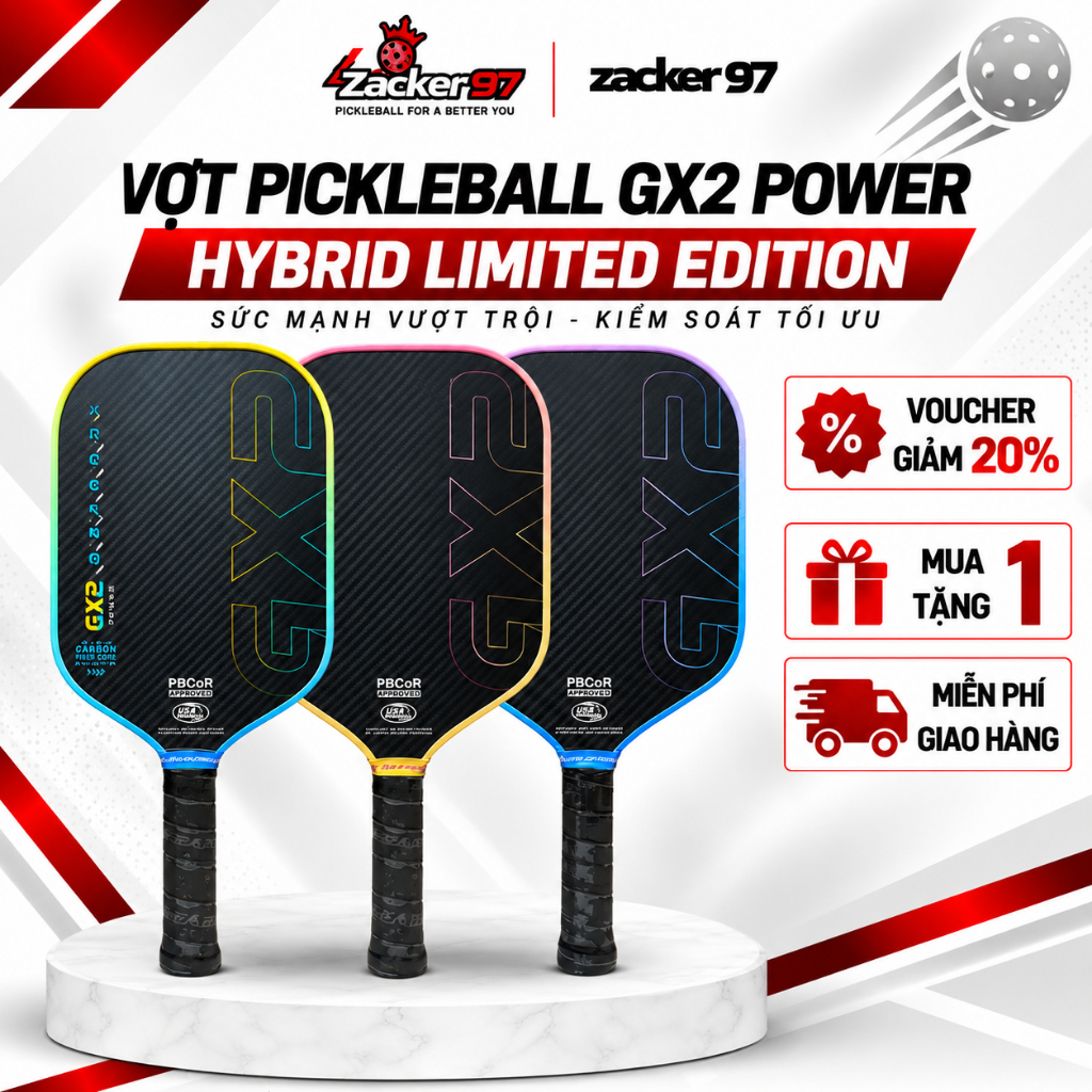 [CHÍNH HÃNG] Vợt Pickleball GX2 Power Hybrid Limited Edition – Mặt Carbon, Đánh Mạnh, Kiểm Soát Tốt