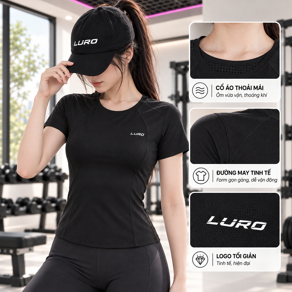 Áo Tập Gym Nữ LURO A10N Ôm Dáng Phối Lưới Lưng Có Túi Điện Thoại, Áo Thể Thao Nữ Ngắn Tay 5