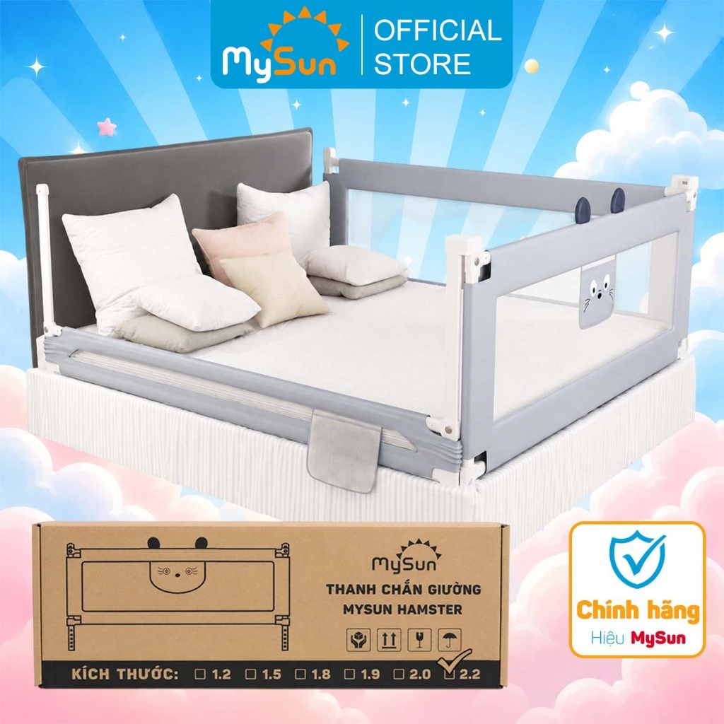 Thanh chắn giường tấm khung thép dạng trượt cho bé 1m2 1m5 1m8 1m9 2m2 an toàn MySun Hamster