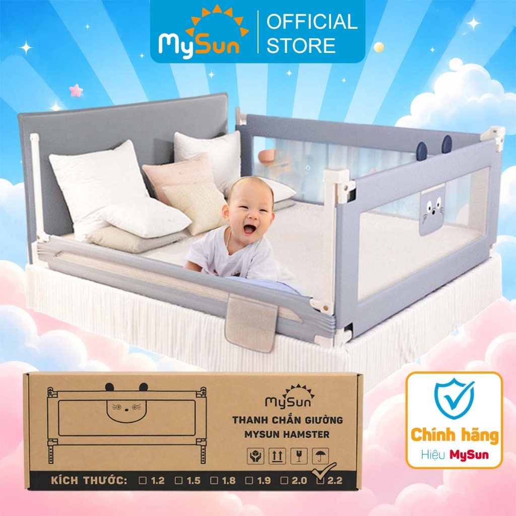 Thanh chắn giường cho bé dạng trượt kích thước 1m2 1m5 1m8 1m9 2m 2m2 chính hãng MySun Hamster