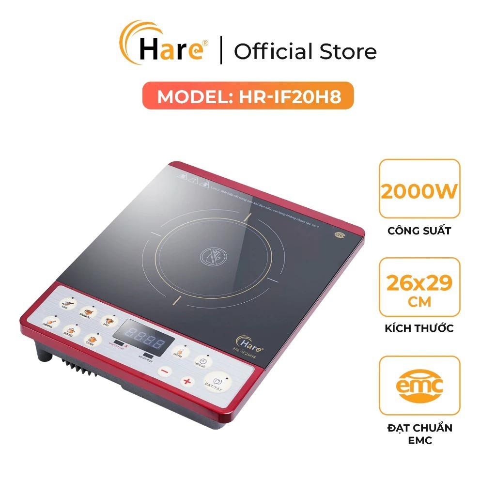 Bếp Hồng Ngoại Đơn Hare HR-IF20H8 công suất 2000W Nấu Nhanh Dùng Mọi Loại Nồi Mặt Kính Chịu Nhiệt