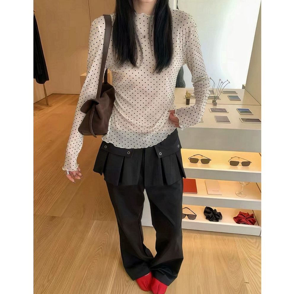 Áo len mềm chấm bi dài tay kiểu dáng Hàn Quốc Nina top