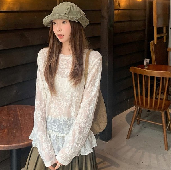 Áo thun ép hoa nhung kiểu dáng bèo gấu Hàn Quốc Minnie top