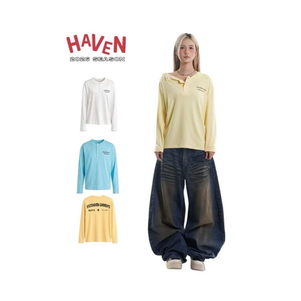 Áo thun cúc vai Cotton Signature Button Nam Nữ Form Rộng Nam nữ Haven Studio tôn dáng