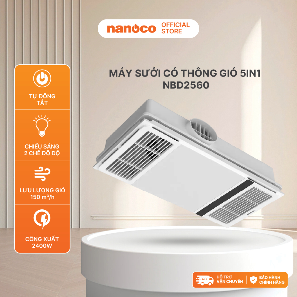 Máy hút sưởi 5in1 có remote Nanoco model NBD2560 (Lưu lượng gió 150 m³/h)