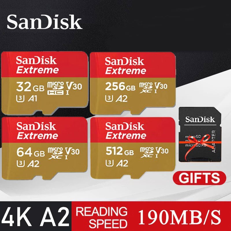 Thẻ Nhớ 256GB 128GB 64GB Extreme Pro Mini SD 32gb 16gb U1 V10 TF Dành Cho Máy Ảnh / Điện Thoại