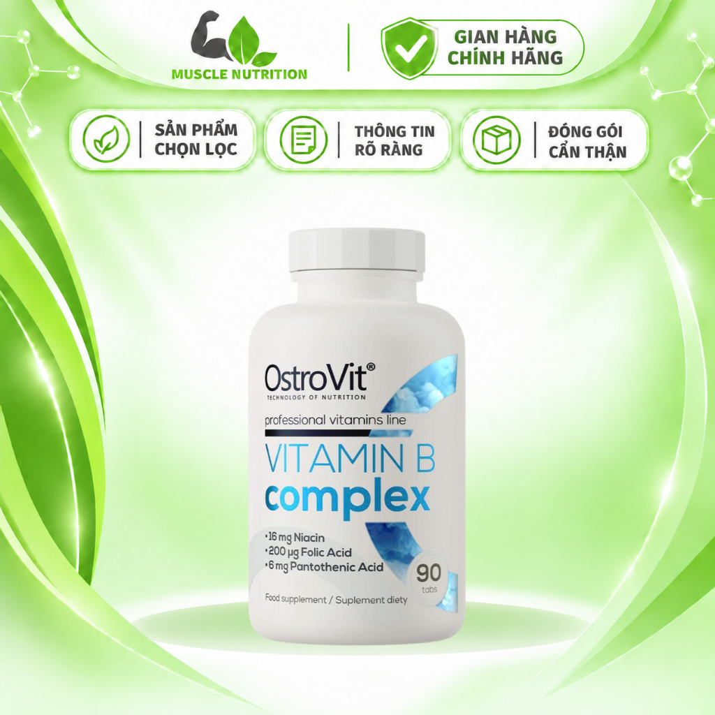[HÀNG CTY] OstroVit Vitamin B Complex 90 Viên Vitamin B1 B2 B3 B5 B6 B7 B9 B12 Bổ Sung Vitamin C & E