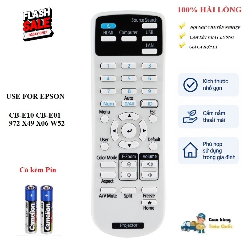 Điều khiển thay thế tương thích cho máy chiếu Epson CB-E10 CB-E01 972 X49 X06 W52 mới NÚT ID KHOANH ĐEN-TẶNG PIN