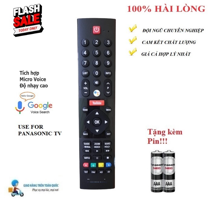 Điều khiển thay thế tương thích cho tivi Pa_na_so_nic giọng nói- NÚT YOTUBE ĐỎ Hàng mới Tặng Pin