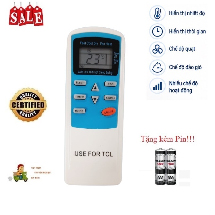 Điều khiển thay thế tương thích điều hòa TCL-1 LOẠI 1&2 chiều Inverter các dòng TCL TAC RVSC Hàng tốt Tặng Pin