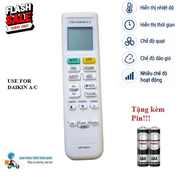 Điều khiển thay thế tương thích điều hòa Dai_kin-2 DÀI ATKA ATKQ ATKC ATF FTHF FTC FTV FTKQ Tặng Pin