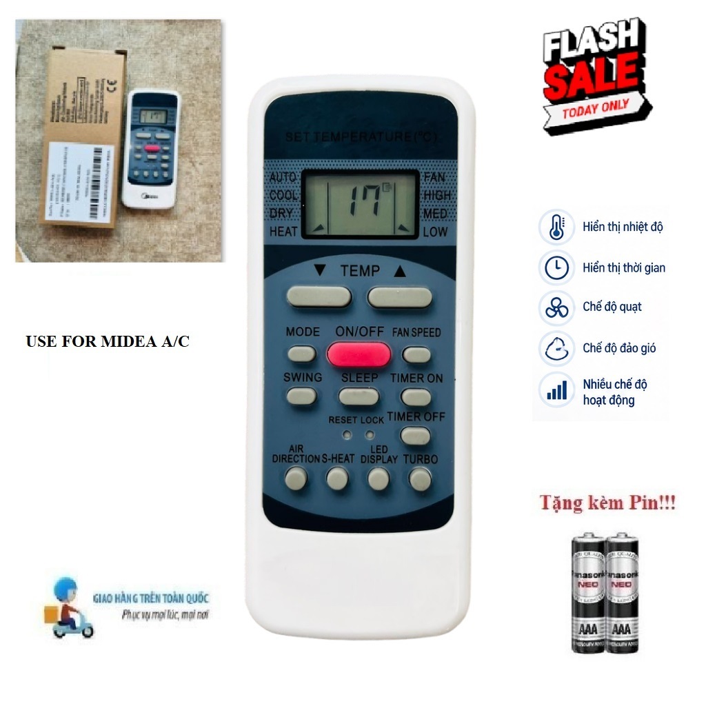 Remote Điều khiển thay thế tương thích cho điều hòa Midea 1& 2 chiều Inverter - HÀNG mới Tặng kèm Pin!!!
