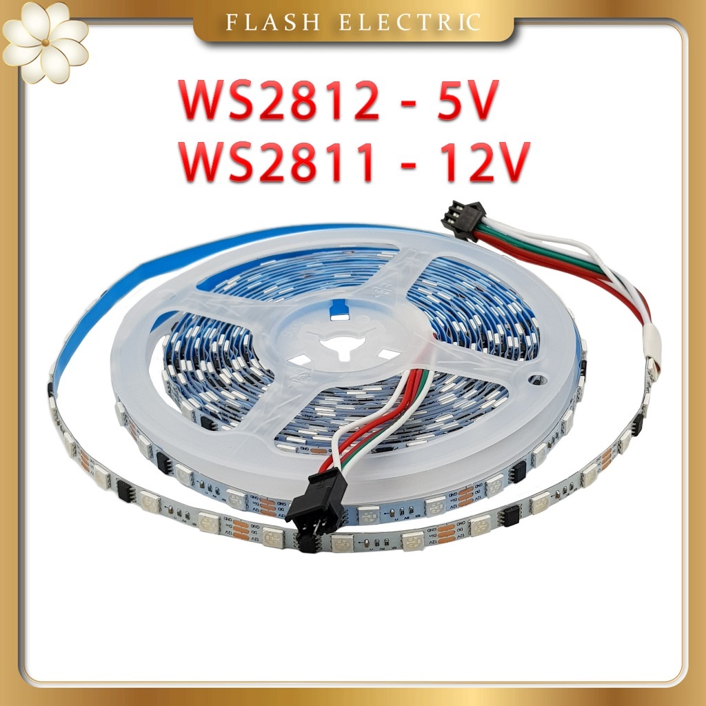 Dây Đèn LED ARGB WS2812B/WS2811 5.5mm 60 LED/m, 5V/12V, 16 Triệu Màu, LED Lập Trình Cho PC/TV/Mô Hìn