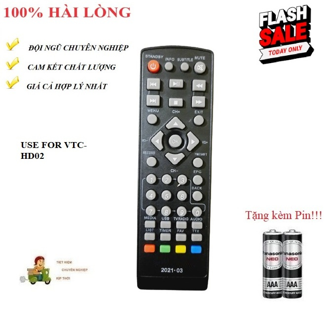 Remote Điều khiển thay thế tương thích cho đầu kỹ thuật số VTC-HD 02 HÀNG MỚITặng kèm Pin!!!