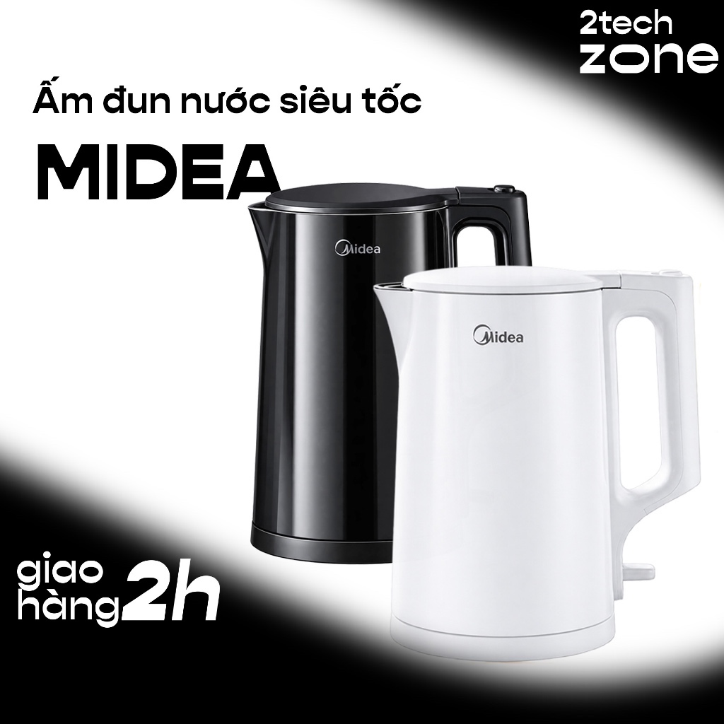 MIDEA Ấm Đun Nước Siêu Tốc 2 Lớp Cách Nhiệt Chống Bỏng 1.7L 1800W Inox 316, Đế Đúc Liền Khối Cao Cấp