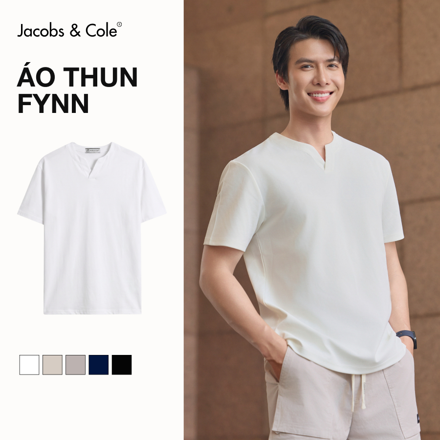 Áo thun polo nam basic FYNN vải poly spandex tay ngắn cổ tròn xẻ chữ V Jacobs & Cole