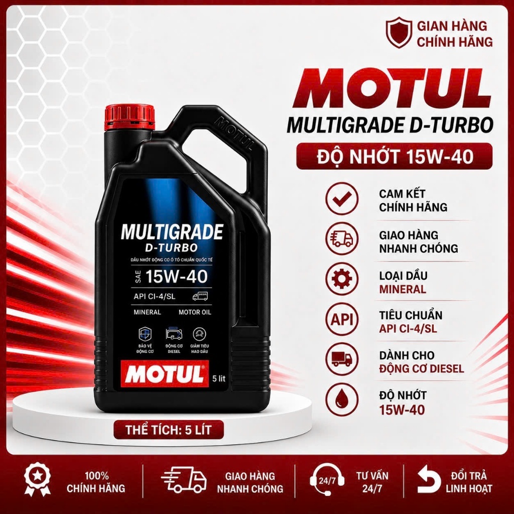 DẦU NHỚT DÀNH CHO XE OTO MÁY DẦU MOTUL MULTIGRADE D-TURBO 15W40 5L