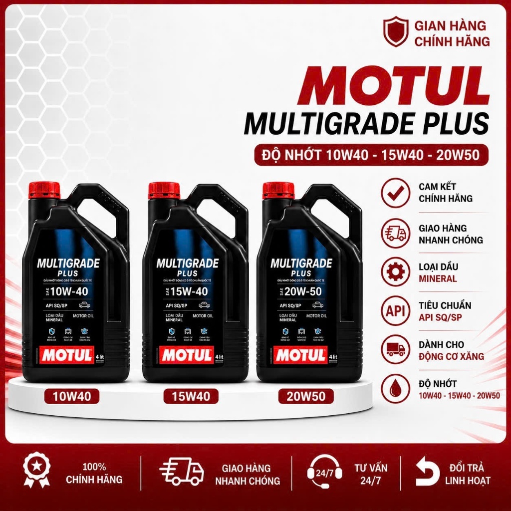 DẦU NHỚT DÀNH CHO OTO MÁY XĂNG MOTUL MULTIGRADE PLUS API SP 10W40/15W40 & 20W50 4L