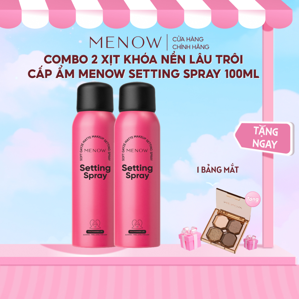 COMBO 02 XỊT KHÓA NỀN LÂU TRÔI CẤP ẨM HƠI THỞ SƯƠNG MÙ MENOW SETTING SPRAY 100ml x2