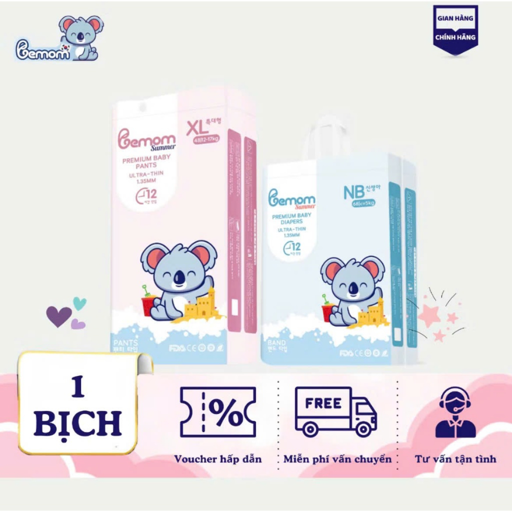 Tã/Bỉm BEMOM,Bỉm bemom Nội Địa Hàn QUỐC đủ size cho bé từ 3 đến 25kg
