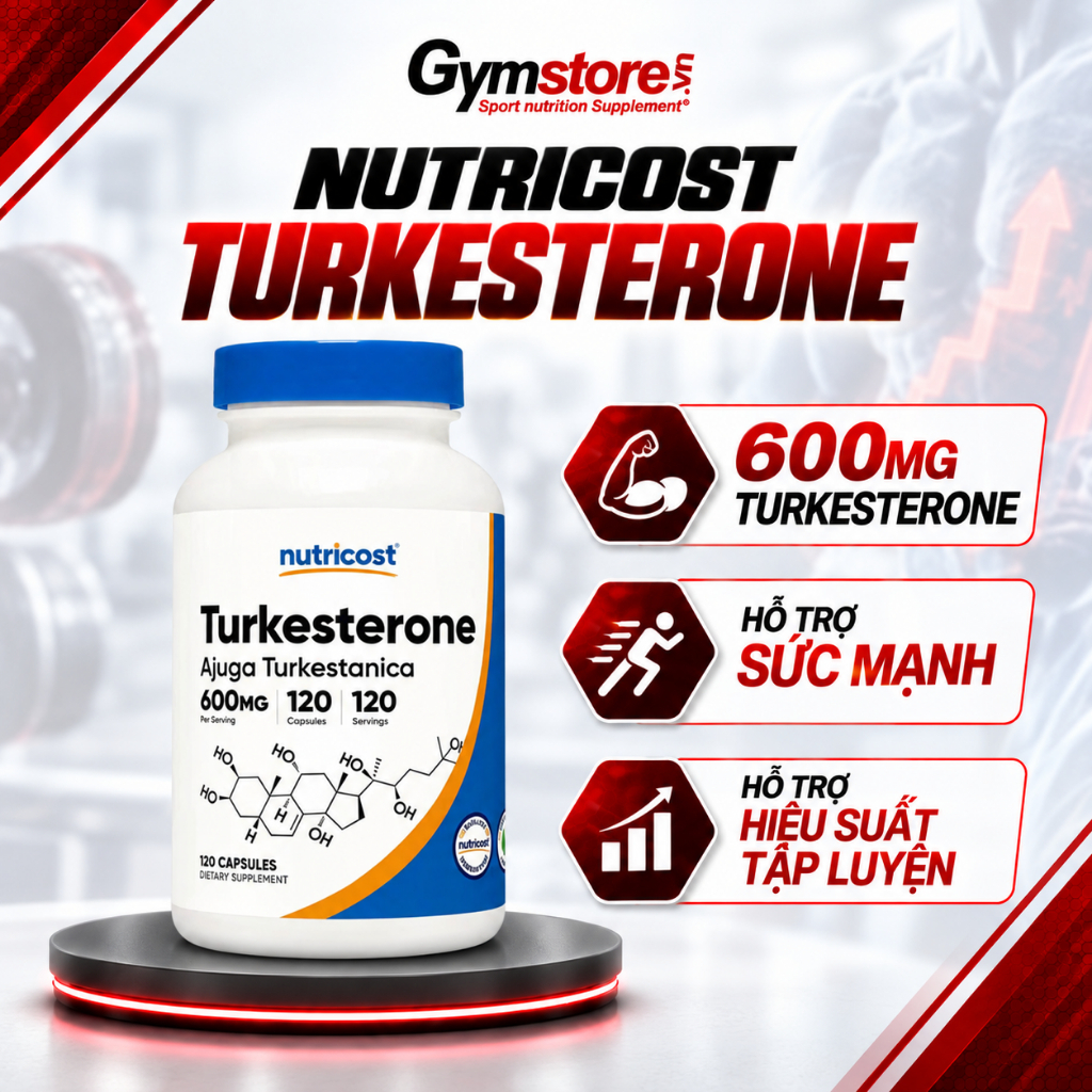 Viên uống Nutricost Turkesterone - Ajuga Turkestanica USA (120 viên) hỗ trợ sức khỏe nam giới - Gyms