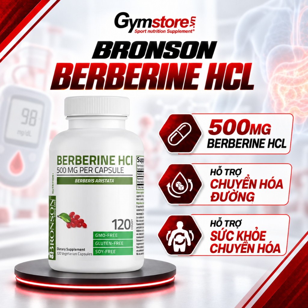 Viên uống Bronson Berberine HCL, 500mg, hỗ trợ chuyển hóa, đường huyết khỏe mạnh - Gymstore