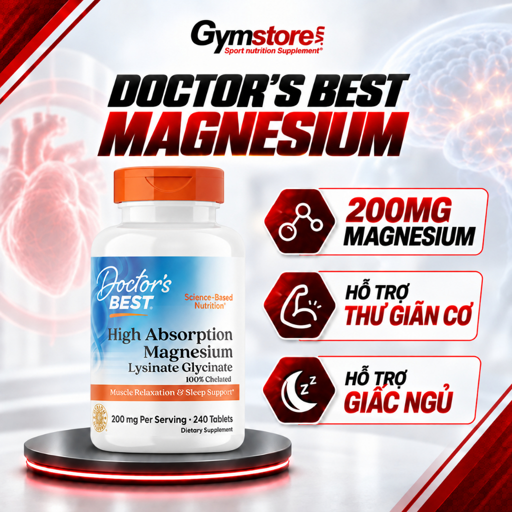 Viên uống magie Doctor's Best High Absorption Magnesium dễ hấp thụ, giảm stress, mất ngủ, chuột rút