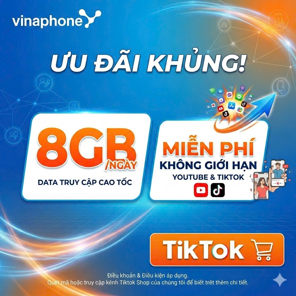 Sim Vinaphone Data Soda125 Truy cập không giới hạn Youtube, Tiktok