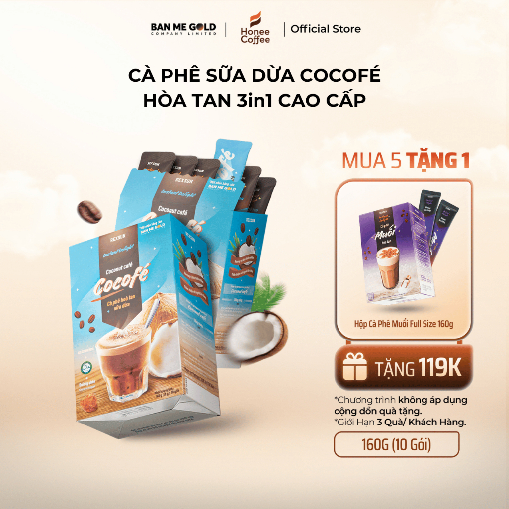 [COMBO 5 HỘP TẶNG CF MUỐI] Cà Phê Sữa Dừa Cocofe (Túi 480gr) - Cappuccino Dừa - Cafe Hòa Tan 3in1 Ti