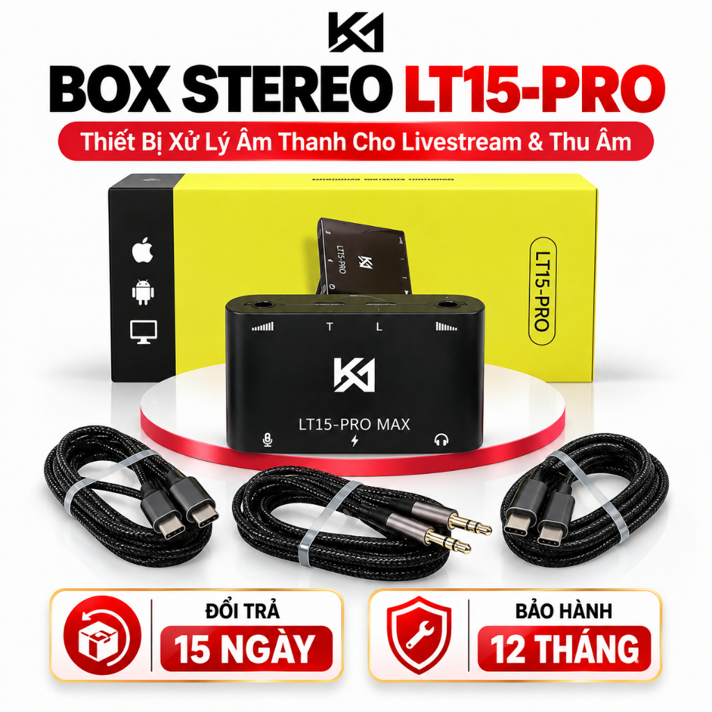Box Stereo KOLANCE LT15 PRO – Thiết Bị Xử Lý Âm Thanh Livestream, Thu Âm, Hát Cover, Kết Nối Type-C 