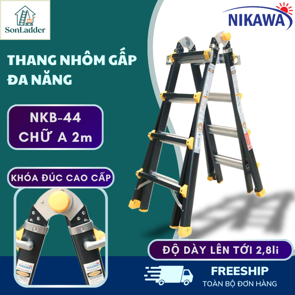 Thang nhôm gấp rút lồng cao cấp Nikawa Nhật Bản NKB-44, bản rút gọn NKE44