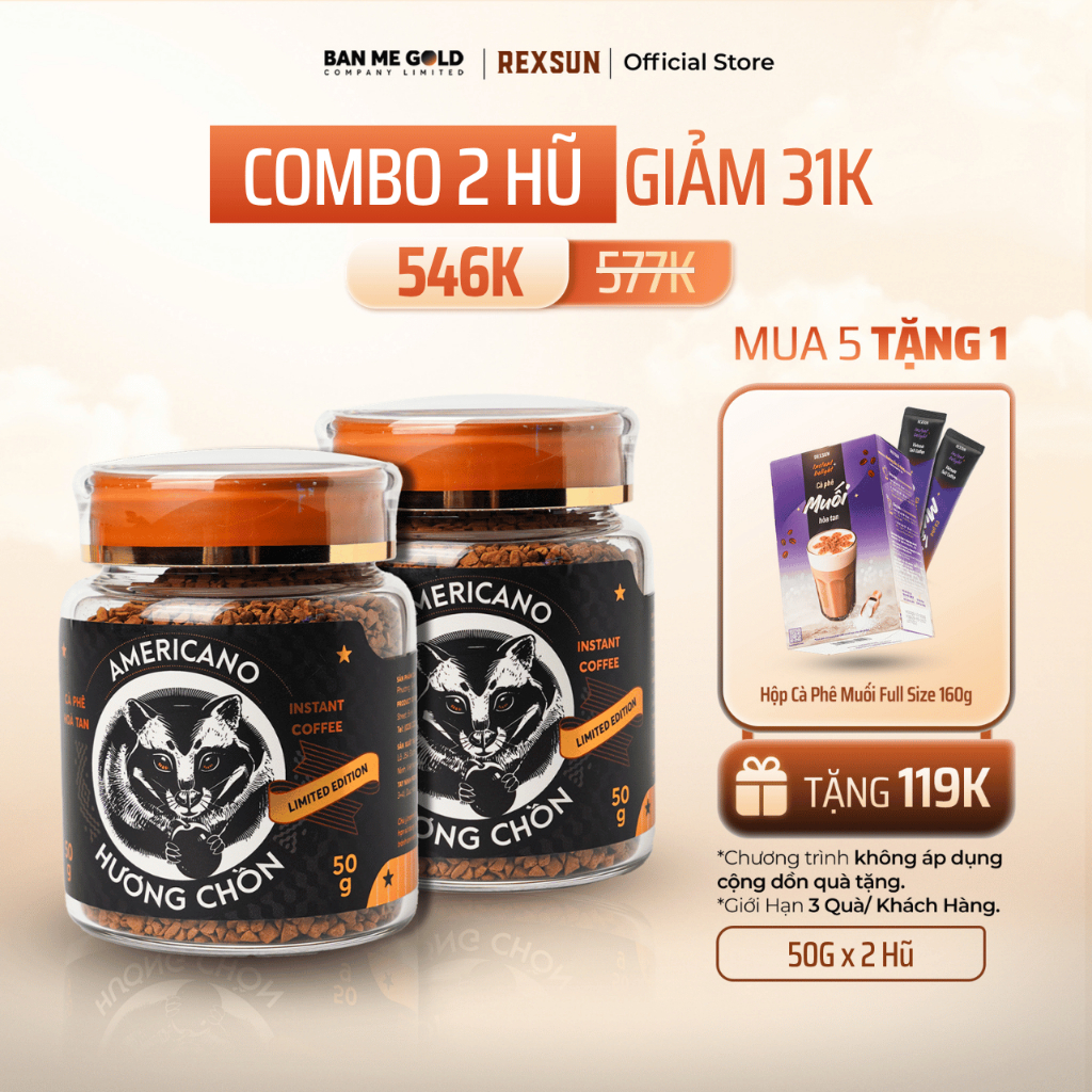 [TẶNG CF MUỐI] COMBO 2 Hũ Cà Phê Sấy Lạnh Arabica (2x50g) - Cà Phê Hòa Tan Vị Nhẹ Nhàng - Không Đườn
