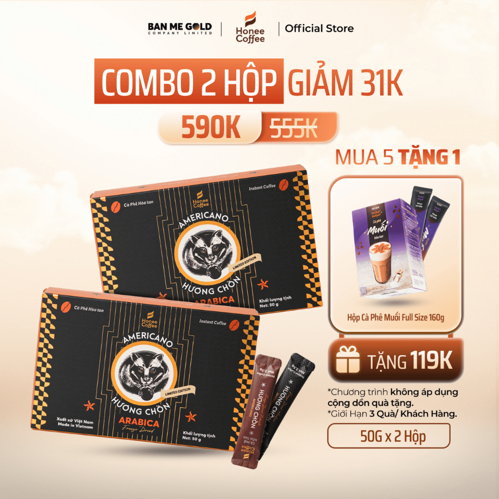 [TẶNG CF MUỐI] COMBO 2 Hộp Cà Phê Sấy Lạnh Arabica (2.5g x 40 gói) - Cà Phê Hòa Tan Dạng Gói Lẻ Tiện