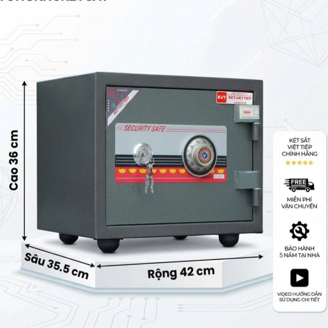 Két Sắt Việt Tiệp Khoá Cơ KVT25 chống cháy bảo hành 5 năm, 40kg, đựng vừa A4